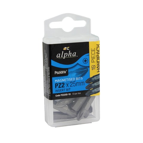 ALPHA POZI PZ2 X 25MM INSERT BIT - HANDIPAK OF 10